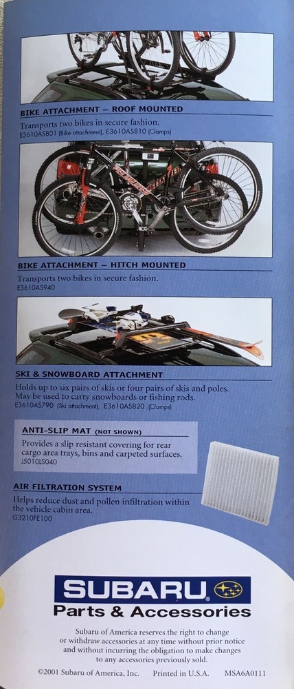 2002 Subaru Impreza Original Accessory Fold Out Brochure