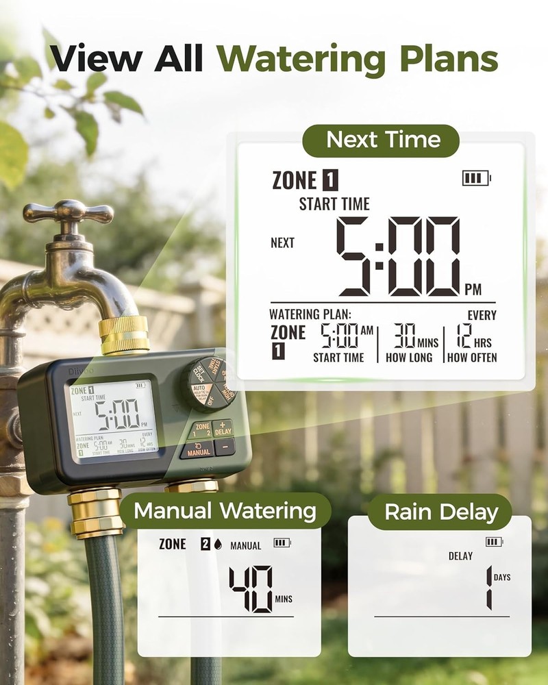 Brass Sprinkler Timer 2 Zone Waterproof Programmable Garden Irrigation