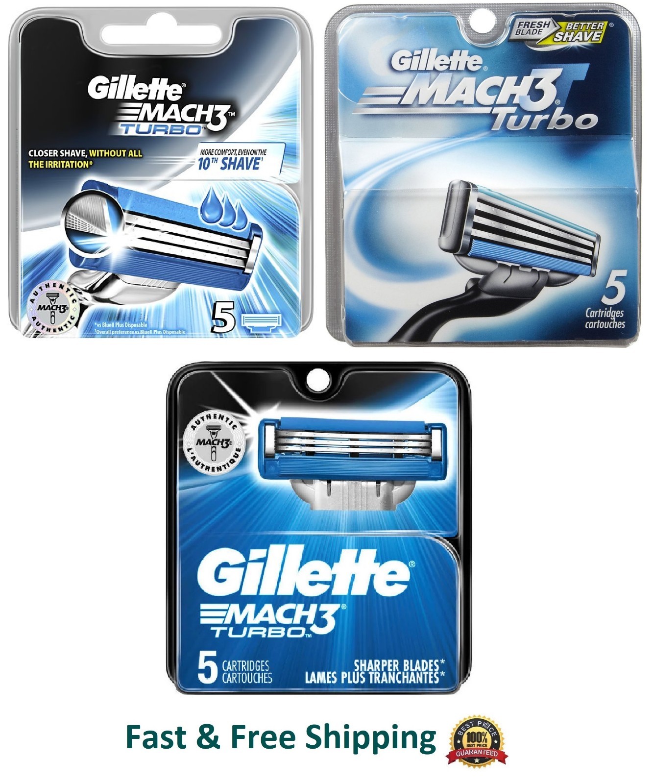 Gillette Mach 3 Turbo Razor blades Men Refills Cartridges Shaver 1 5 10 20 40 80