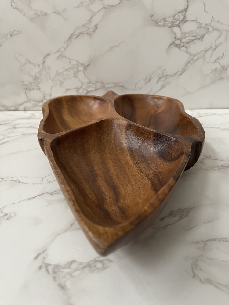Solid Wood Leaf Shaped Divided Tray Serving Dish 3 Section MCM Philipines