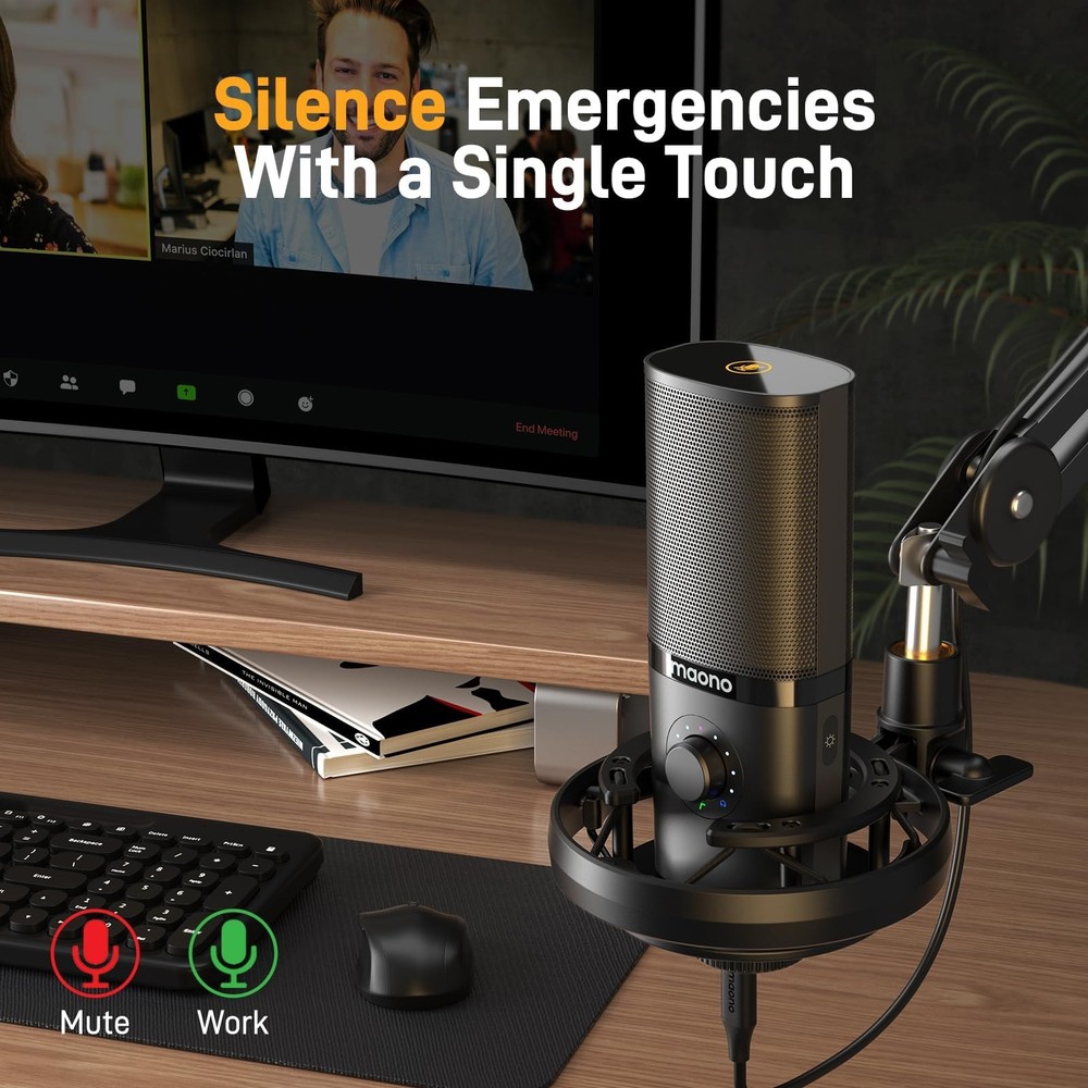 USB Condenser Microphone-Studio Mic with Shock Mount, Boom Arm, Software, Mut...