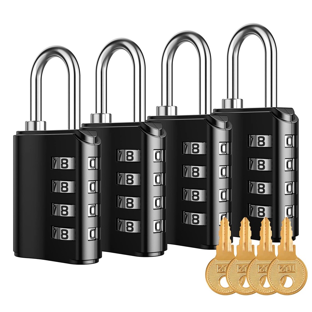 Combination Lock, Resettable 4 Digit Combination Padlock with Keys, Waterproo...