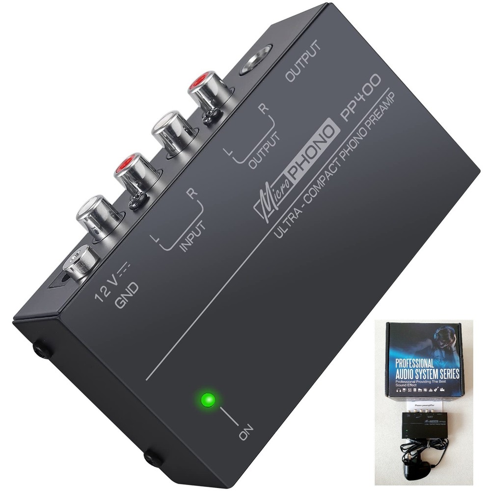 LiNKFOR Phono Preamplifier PP400 + Power Adapter RCA Input Output for Turntable