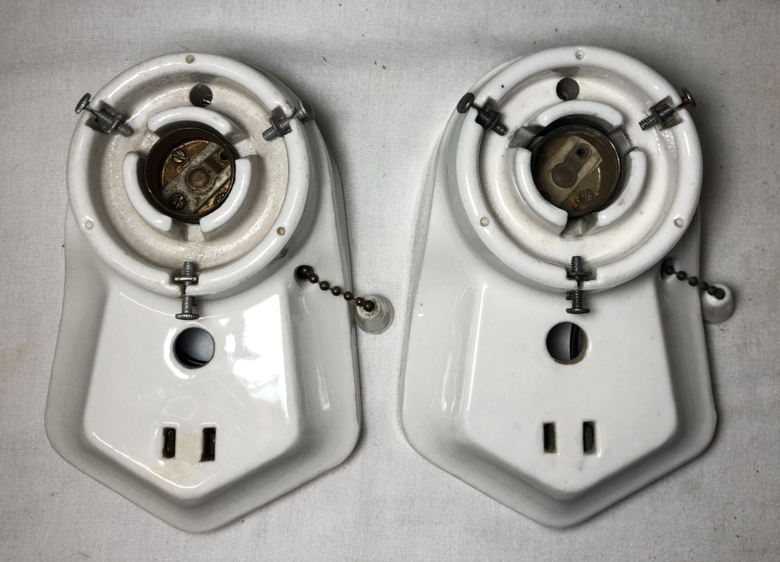 Antique Porcelain Wall Sconce Pair Vtg Light Fixture Ceramic Bath Art USA #J67