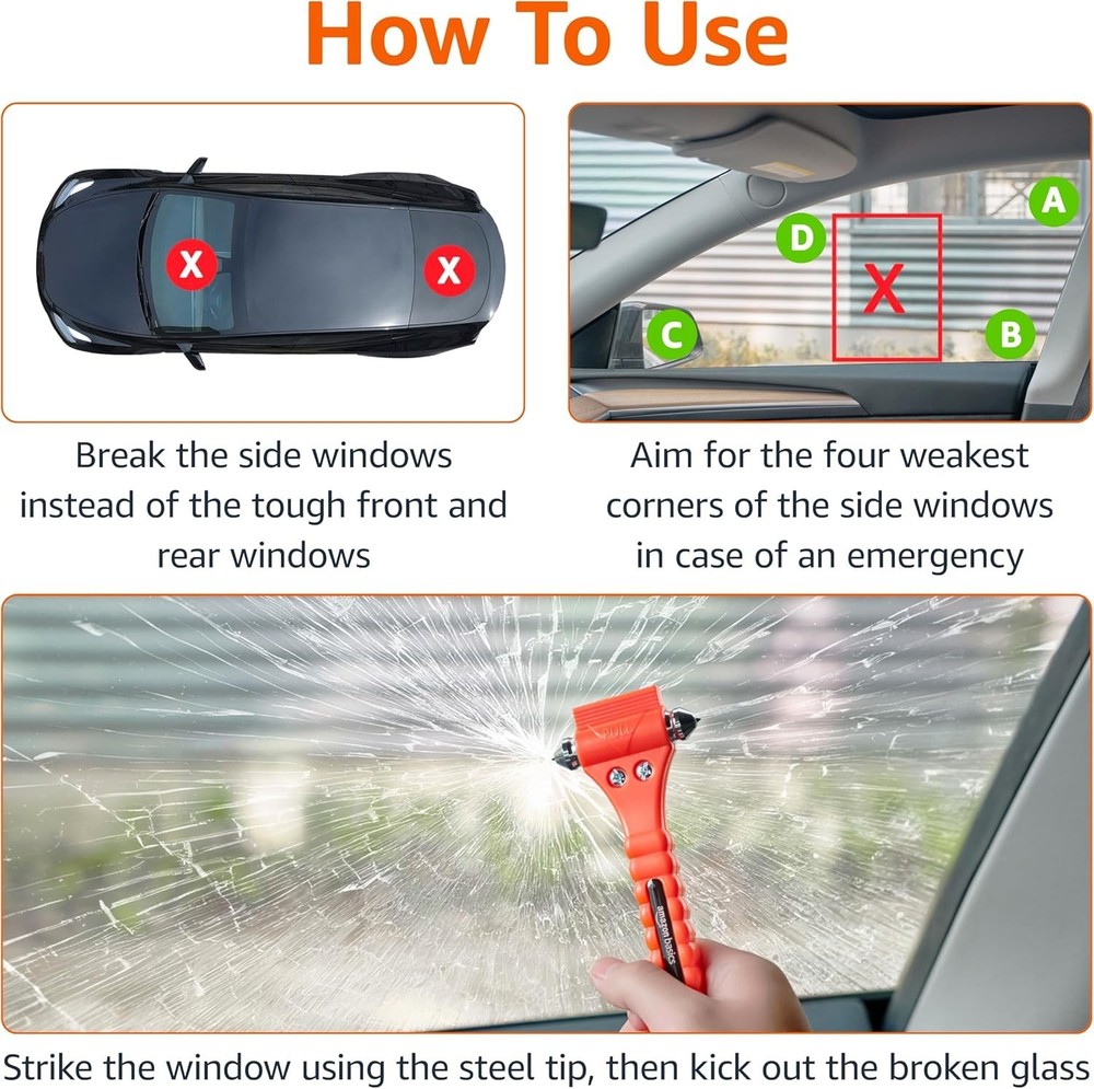 Emergency Seat Belt Cutter and Window Hammer Tool, 2 Pack