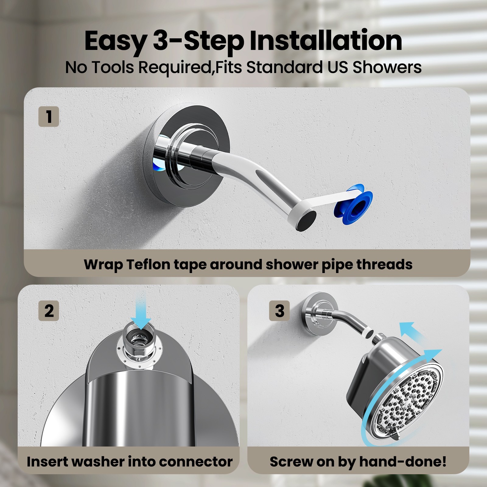 5 Spray Settings Filtered Shower Head with High Pressure & Water Softener