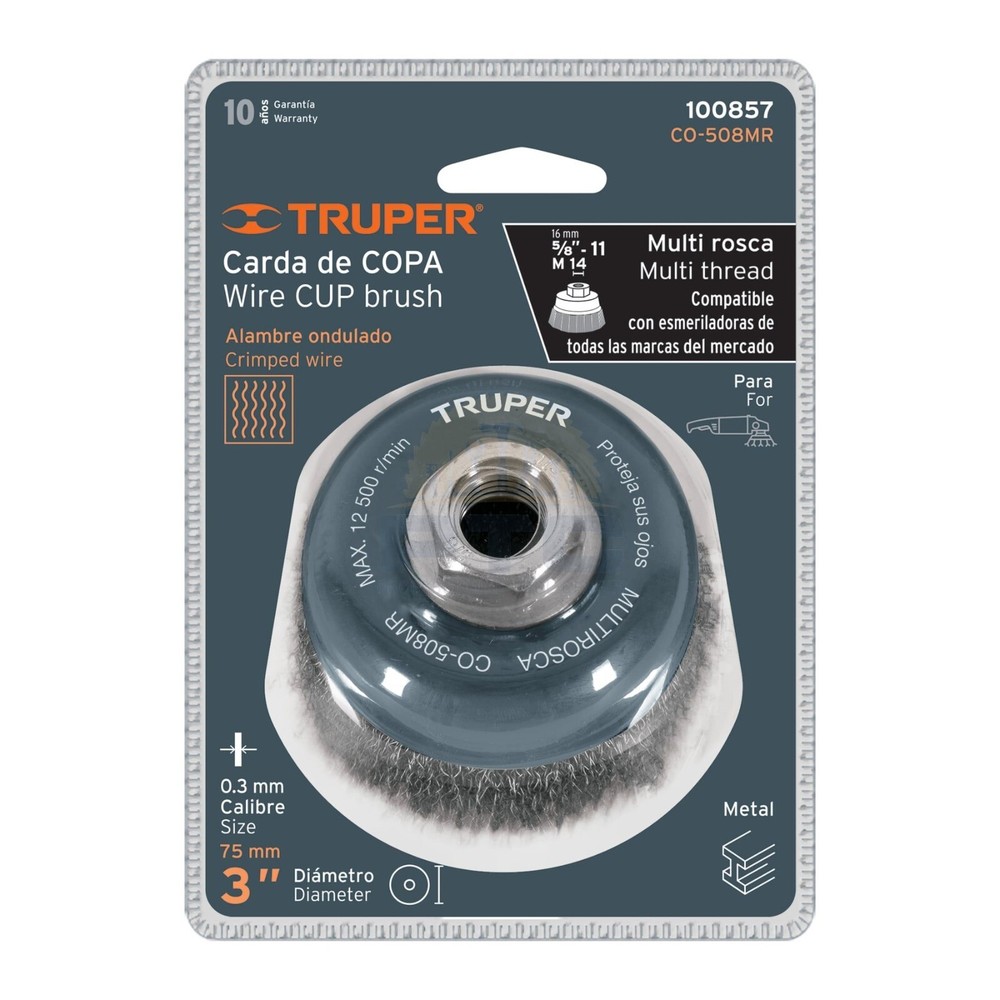 Truper CO-508MR Carding cup 3" fine crimped wire, Multi-thread