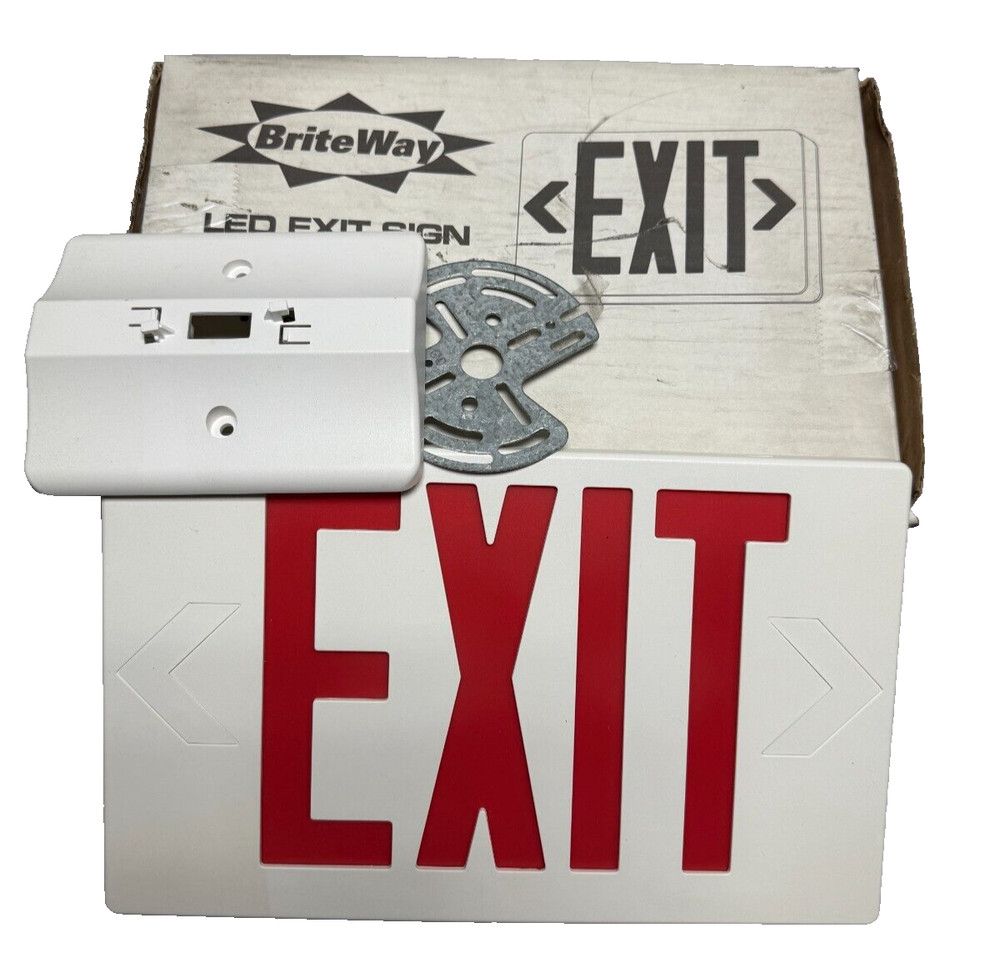BriteWay BWE R  White Thermoplastic LED Exit Sign, Red Letters