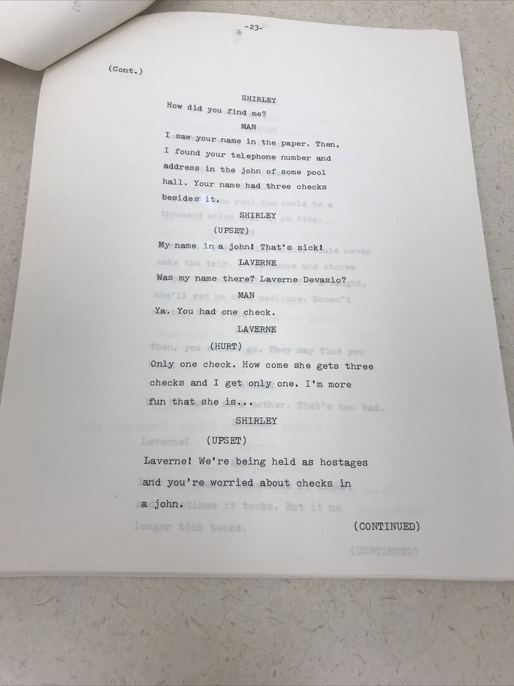 Vintage Script Laverne And Shirley Spec Draft Written By Monte Rivers