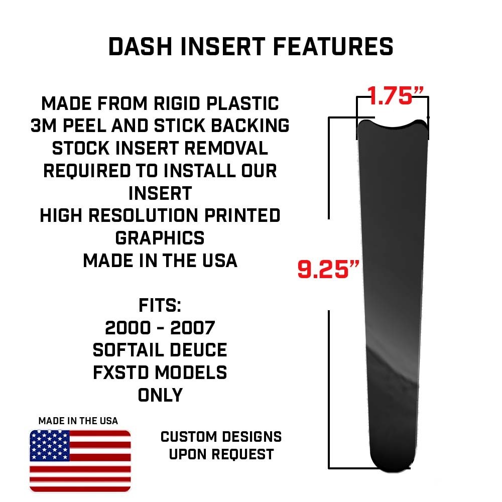 Gloss Solid Black Console Dash Panel Insert - Fits Harley 00 - 07 Softail Deuce