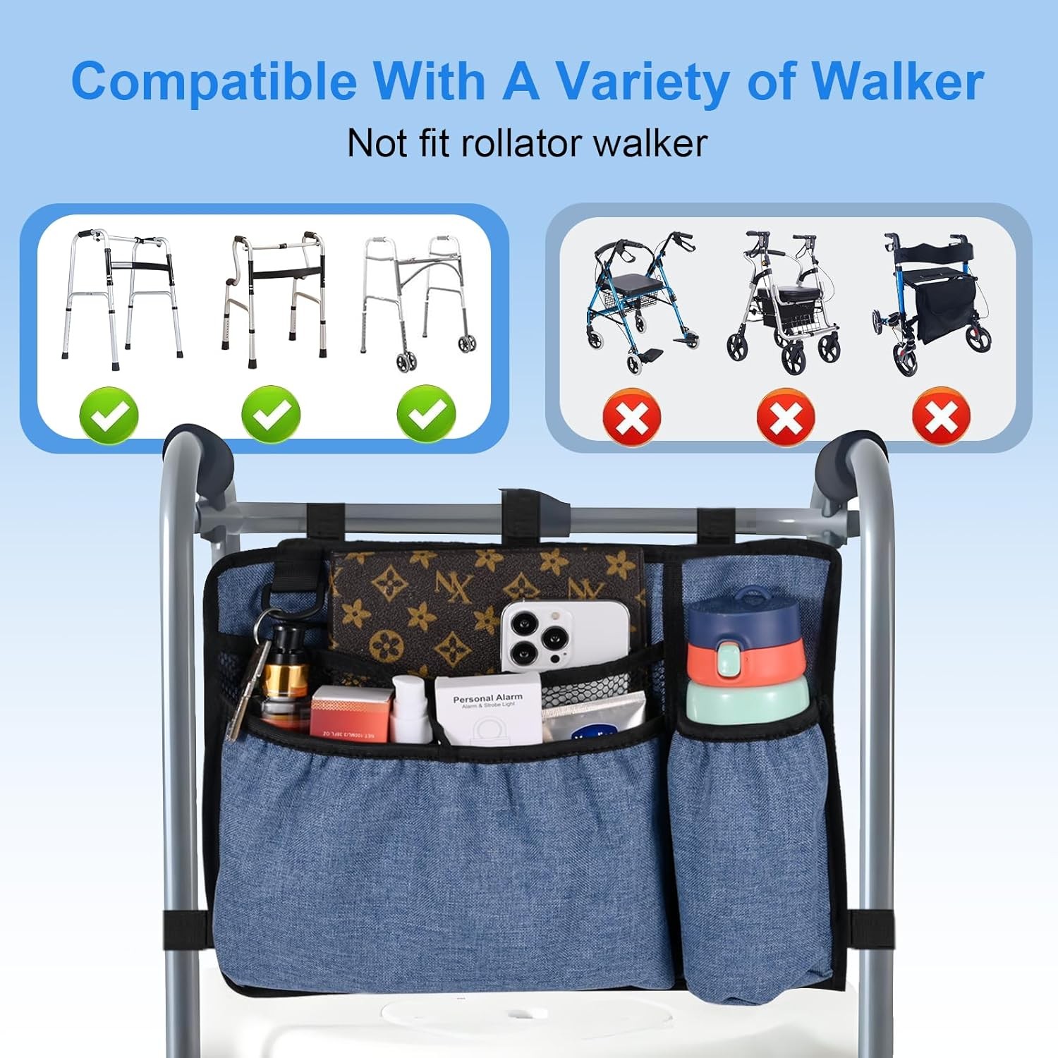 Universal Walker Bag w/ Cup Holder - Water Resistant Storage for Seniors