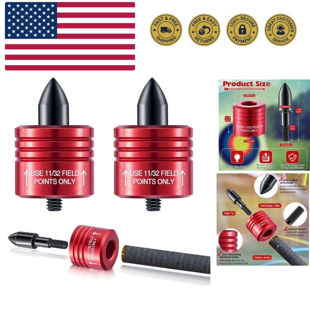 Compact Crossbow Bolt Decocking Head - 2 Pack with High Visibility Red Tips