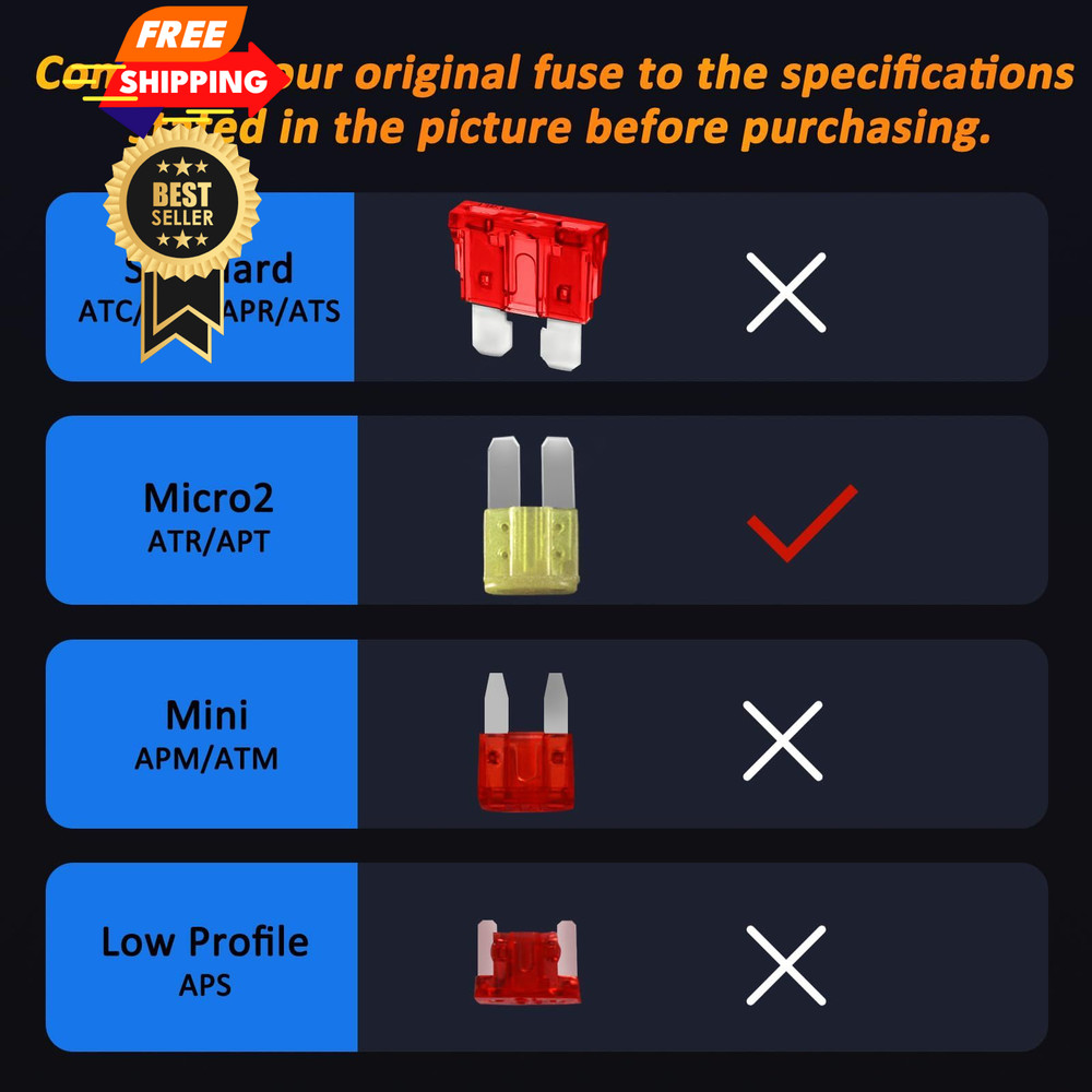 30PCS Micro 2 Blade Fuse ATR/APT Micro2 Kit 20A, 20A