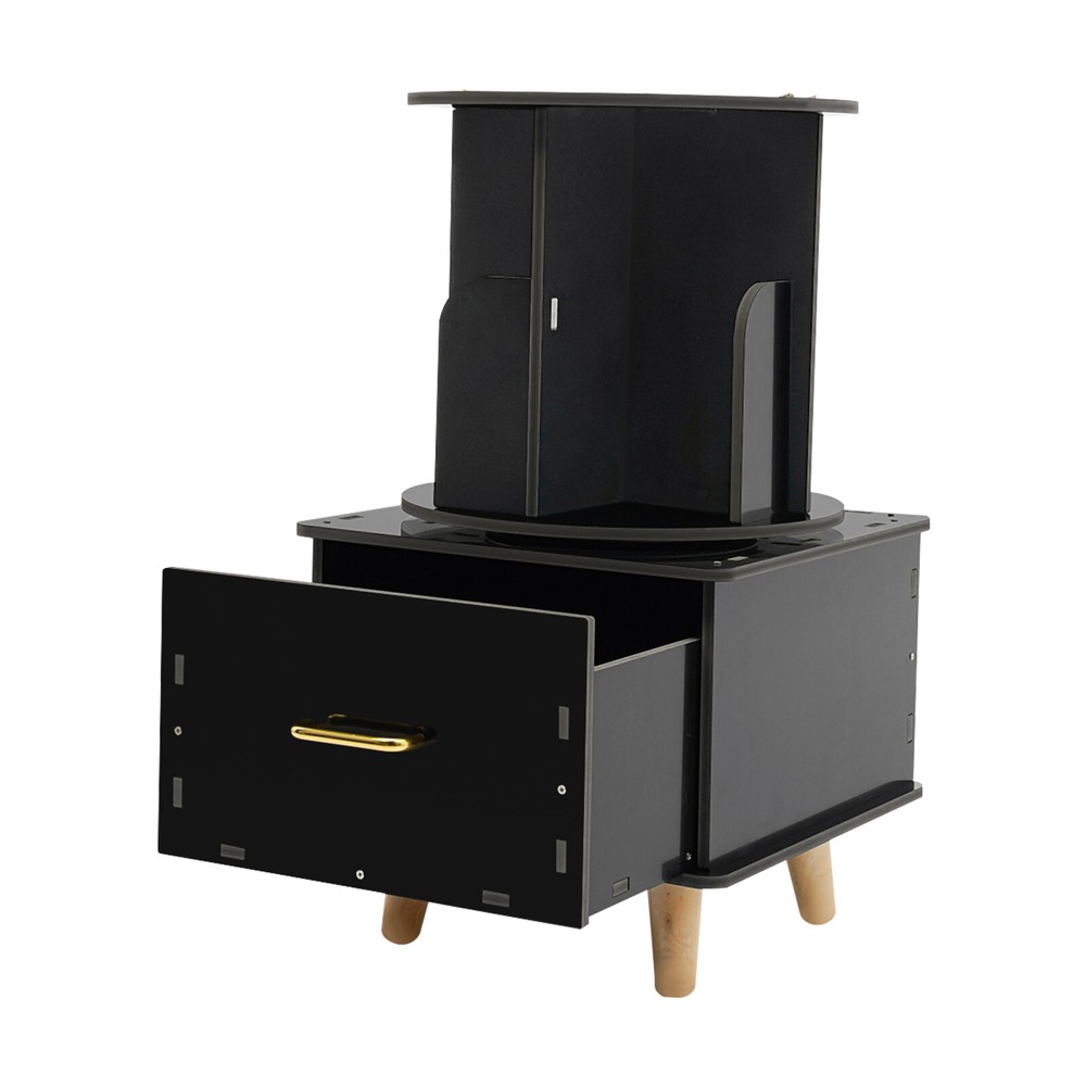 Bedside Table with Drawer, Corner High End Table, Rotating Bookshelf with Drawer