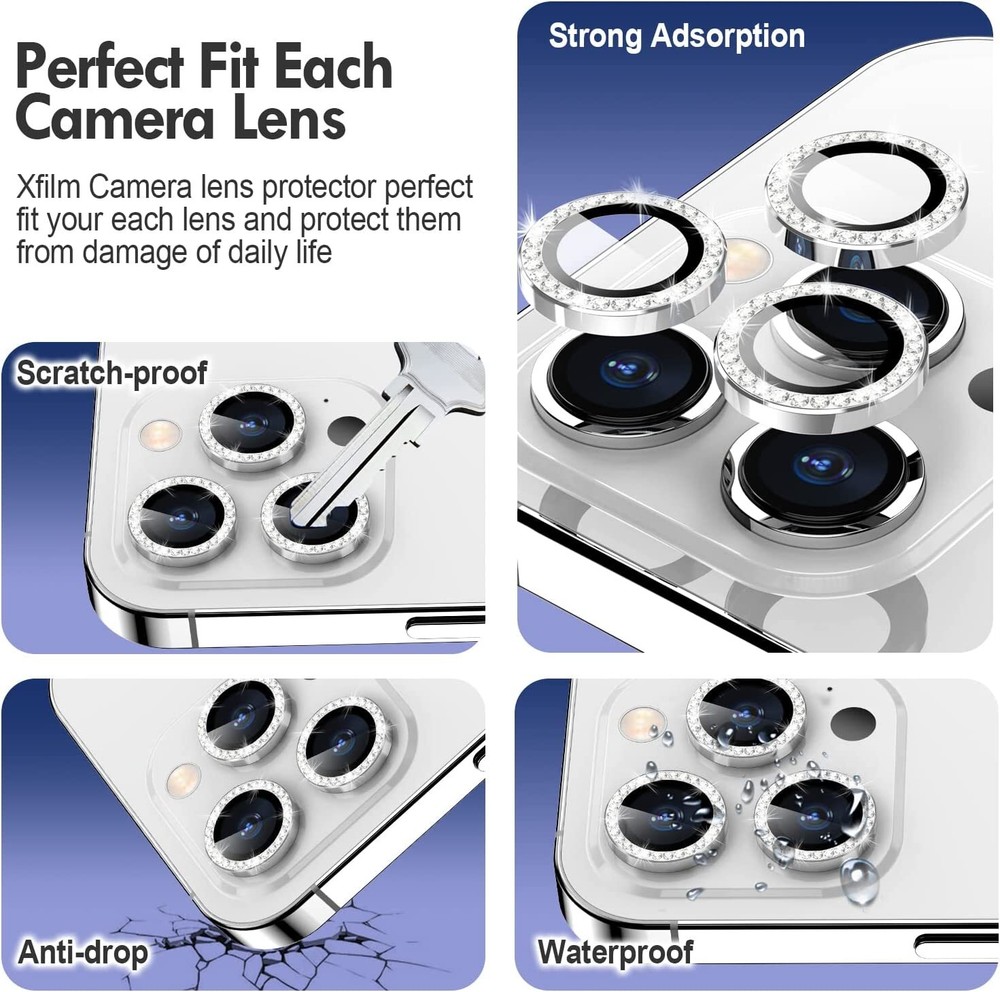 For iPhone 15/14/13 Pro Max/ Tempered Glass Camera Len Protector Bling Diamond