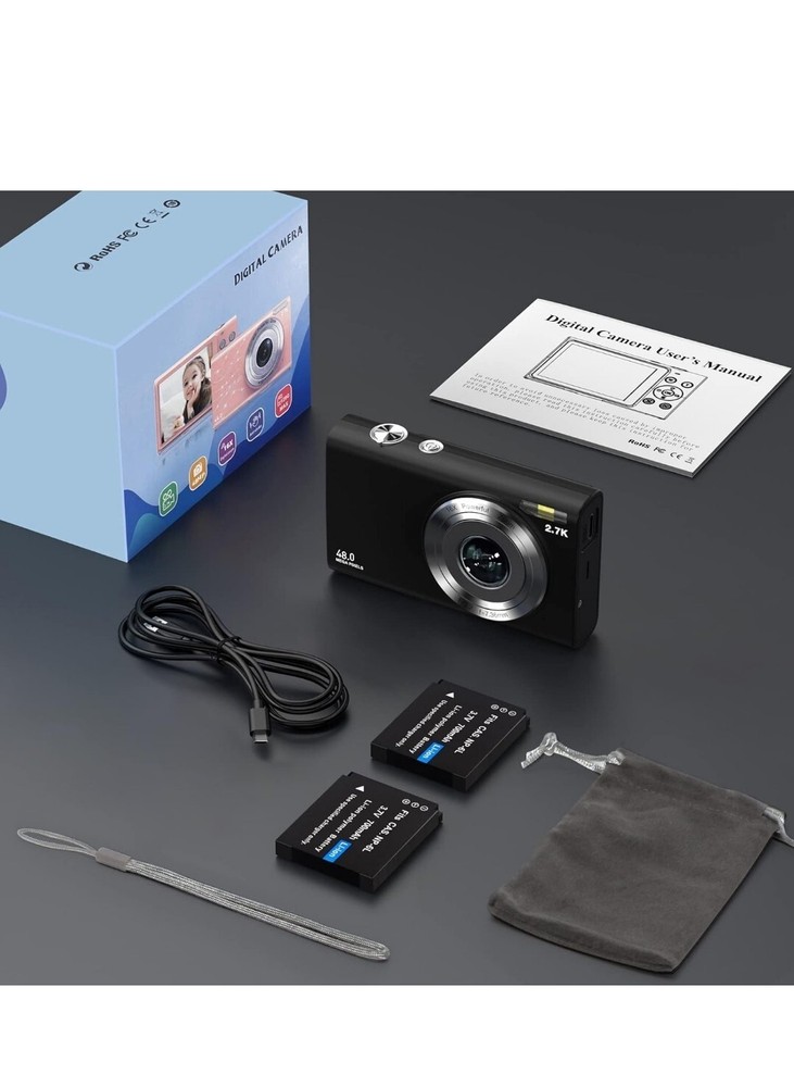 Digital Camera, Autofocus Compact Camera HD 2.7K 48MP with 2.8" Large Screen