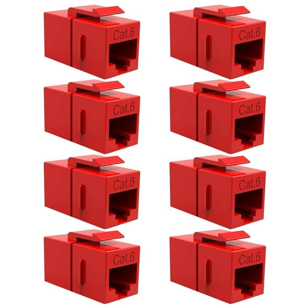 8x CAT6 Keystone Ethernet RJ45 Network Coupler Cable Wall Plate Extender Red