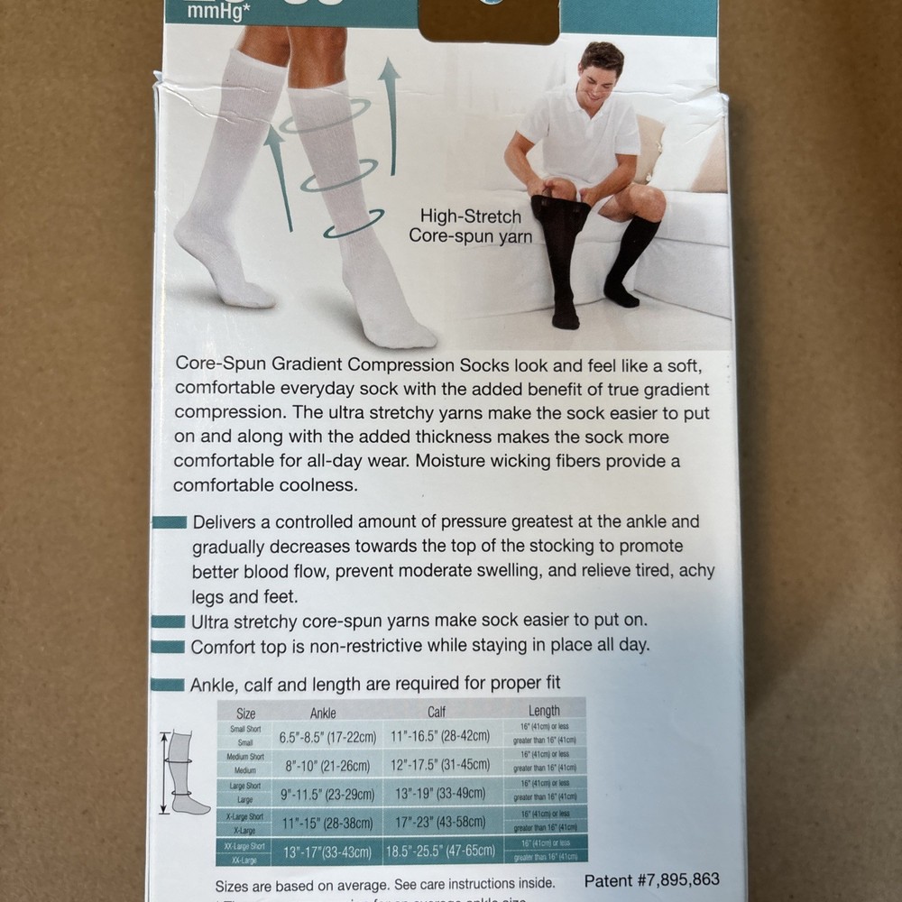 Core-Spun Compression Support Socks, BLACK , 20-30 mmHg SMALL 18712 New