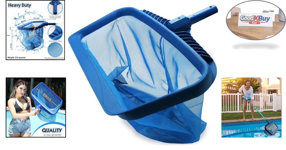 Heavy Duty Pool Leaf Rake Net Fine Mesh Blue Pool Skimmer Tool 17.7"