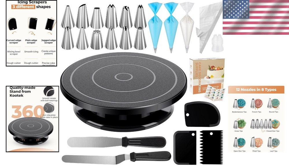 Complete Cake Decorating Set with 11-Inch Turntable and Piping Essentials