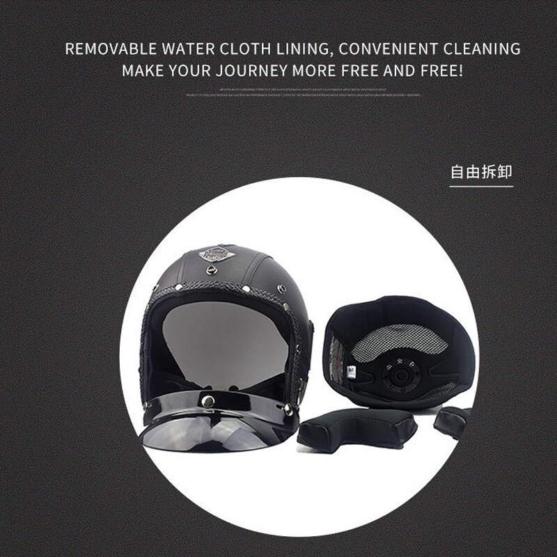 DOT Vintage Motorcycle Helmets Open Face 3/4 Cruiser Scooter Leather Helmet