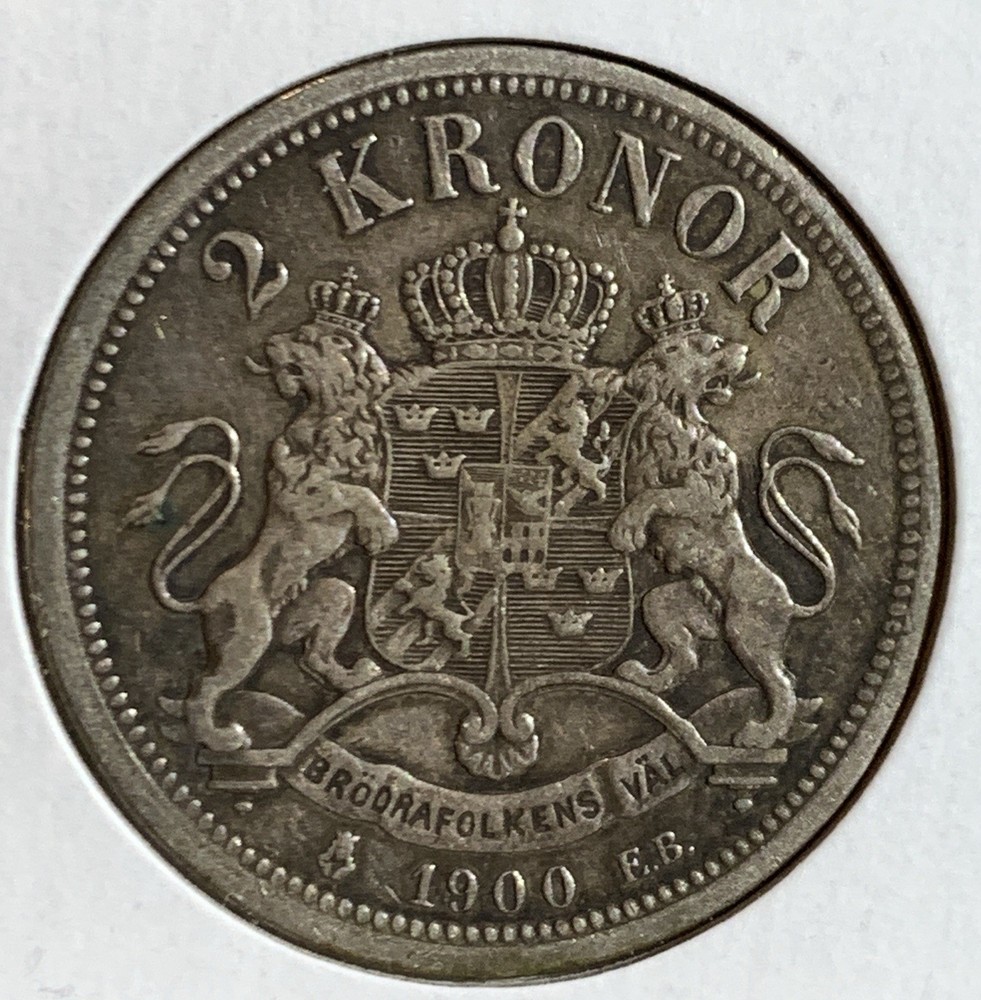 💥💥SWEDEN - 2 KRONA - 1900 - SILVER, XF ⭐⭐