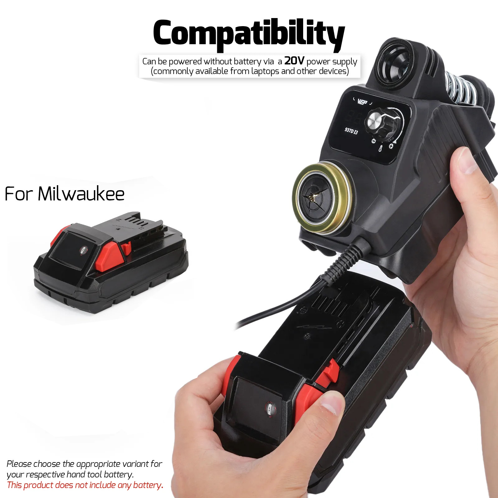 WEP 937D-I Cordless Digital Soldering Iron Station for Milwaukee 18V Battery