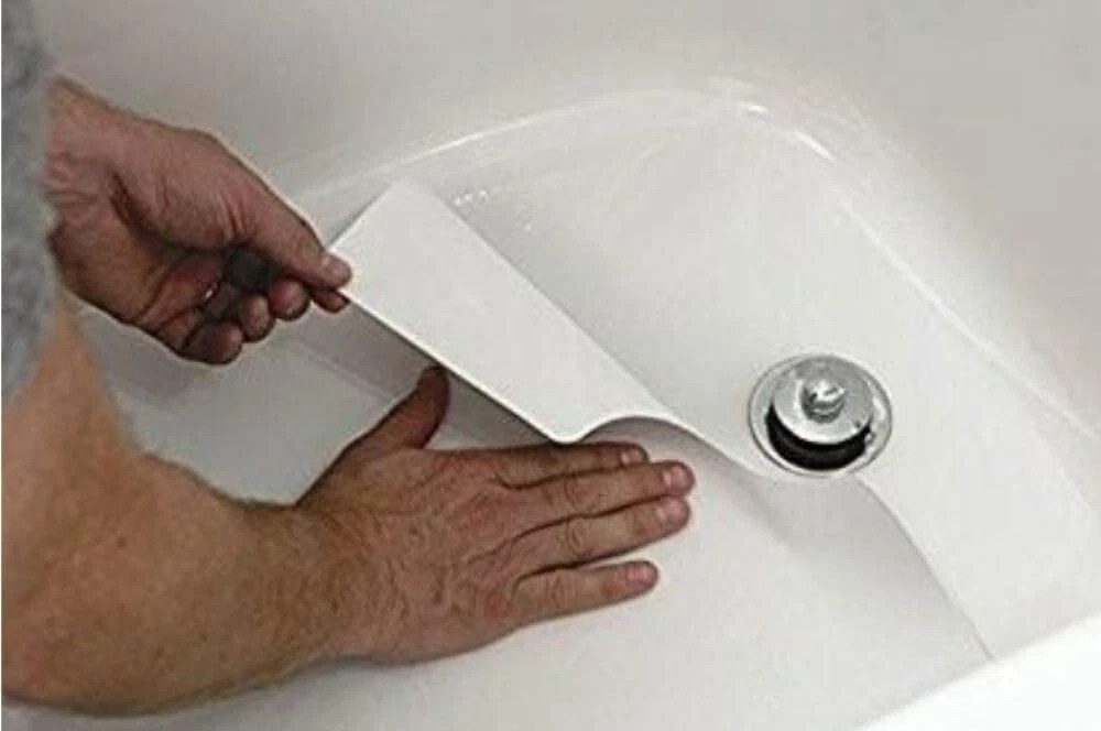 Safe Way 16" x 40" Adhesive Vinyl Non-Skid Bath Mat  Drain Cutout Fast Shipping