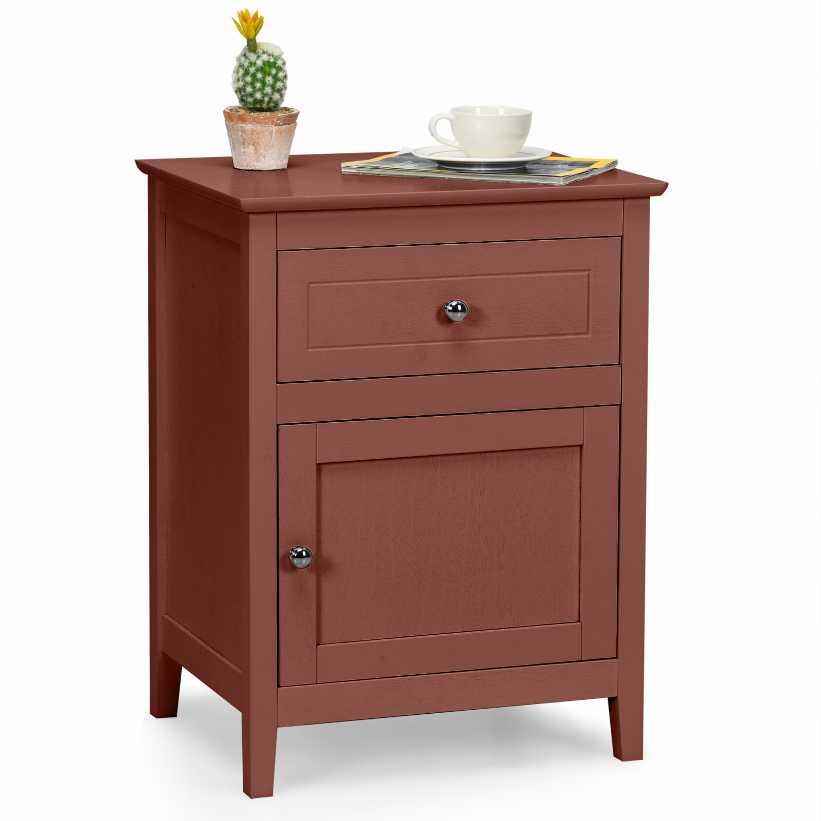 Costway Nightstand with Drawer Accent Side End Table Storage Cabinet Cherry