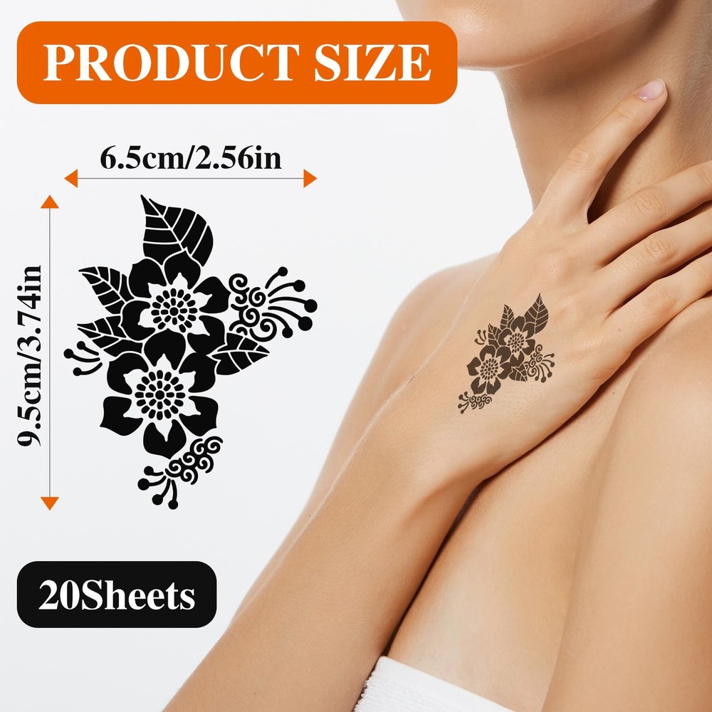 20 Sheets Temporary Tattoo Stencil Kit, Templates for Medium, Black