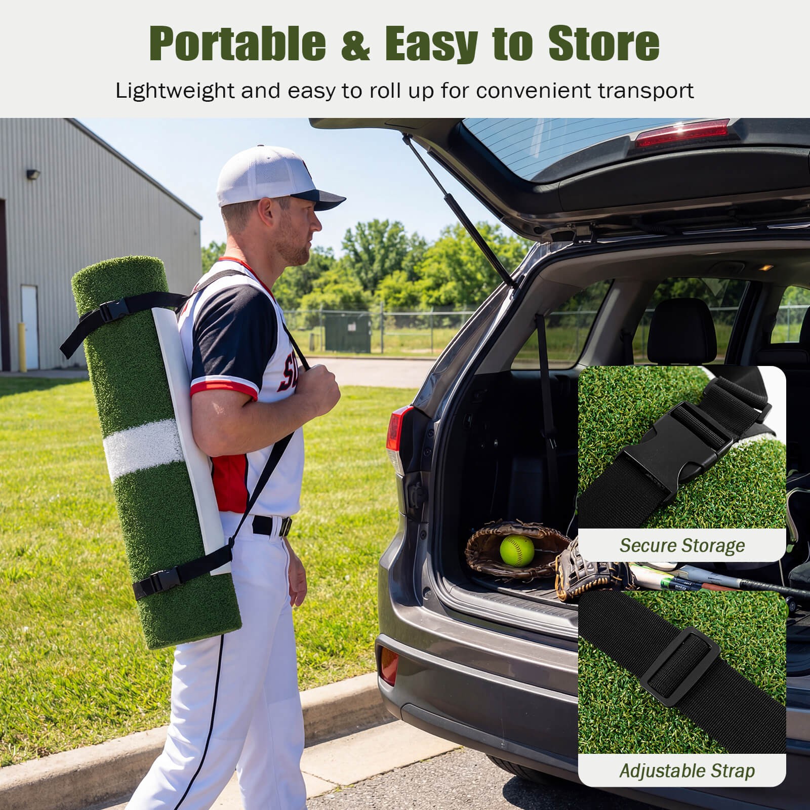 Softball Pitching Mat w/Pitching Mound, Anti-Fade Turf & Anti-Slip Foam Backing