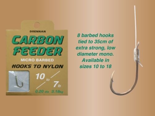 Drennan Carbon Feeder Hooks to Nylon - ALL SIZES -