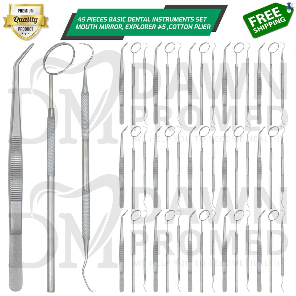 45 Basic Dental Instruments Set Tweezer Explorer Mirror plier German Grade