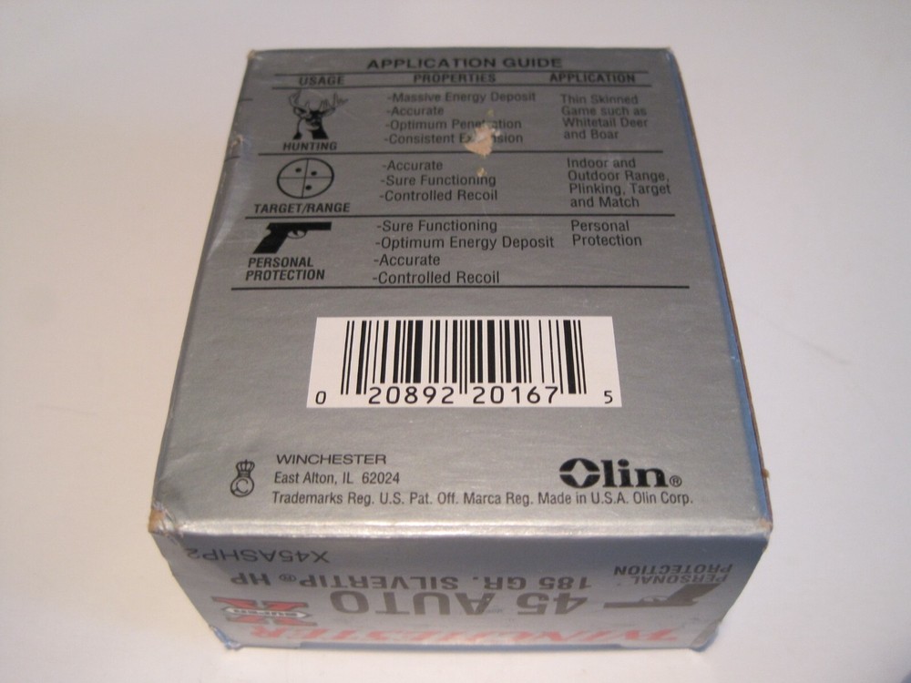 Winchester Silvertip - 45 Auto With Tray - Box Is Empty