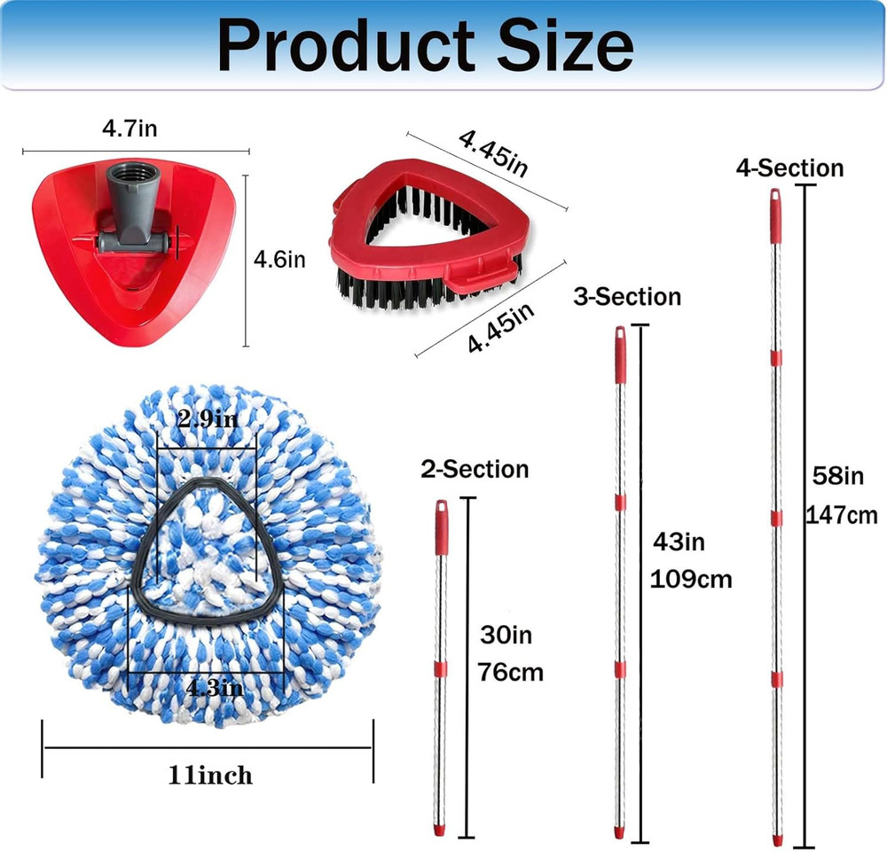 Spin Mop Replacement Heads Microfiber Set for 2 Tank System with Handle Brush
