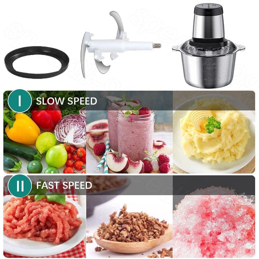 300W Electric Food Vege Chopper Food Processor Kitchen Meat Grinder Mixer 2L US