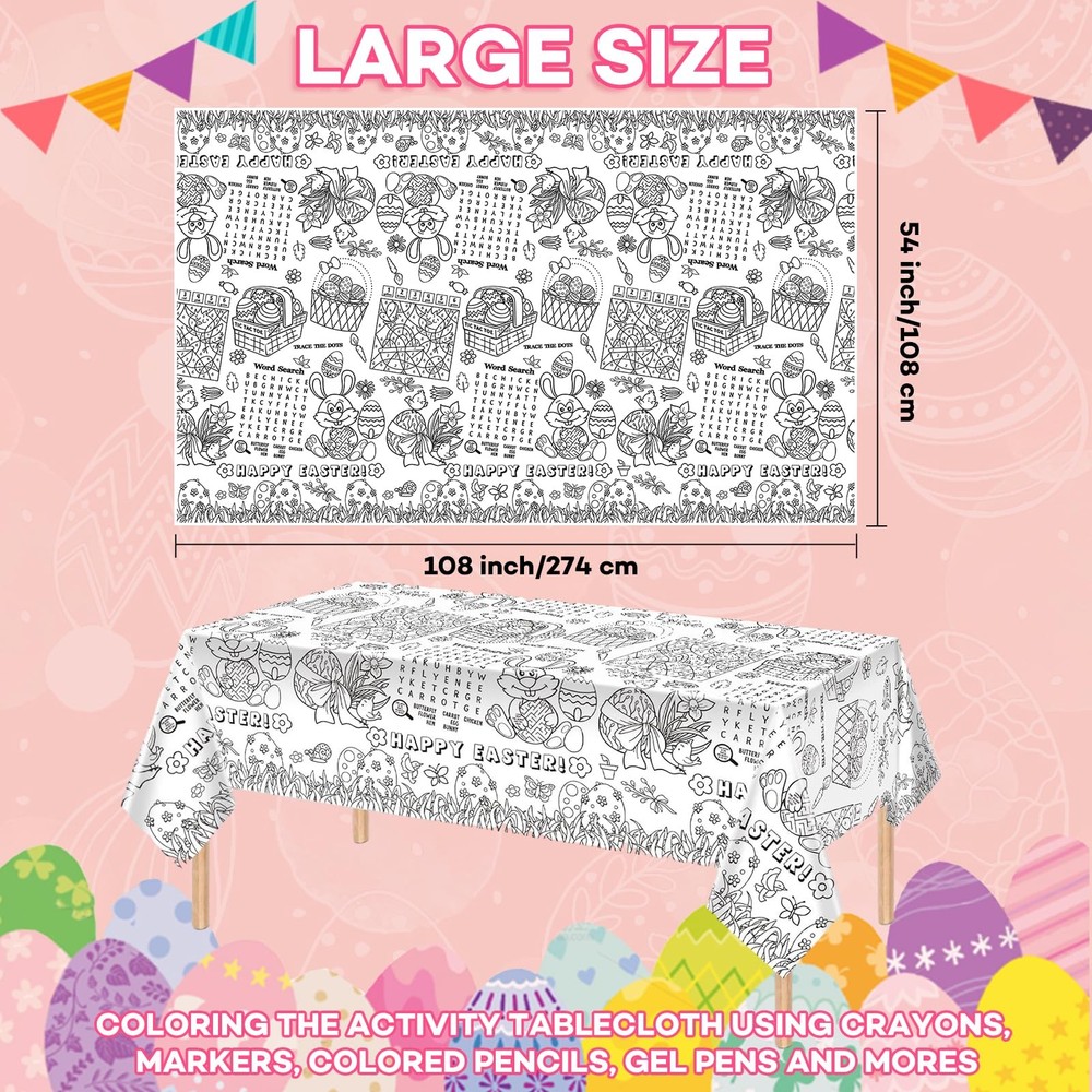 3 Pack Large Happy Easter Coloring Tablecloth - Giant Easter Color-in Poster,...