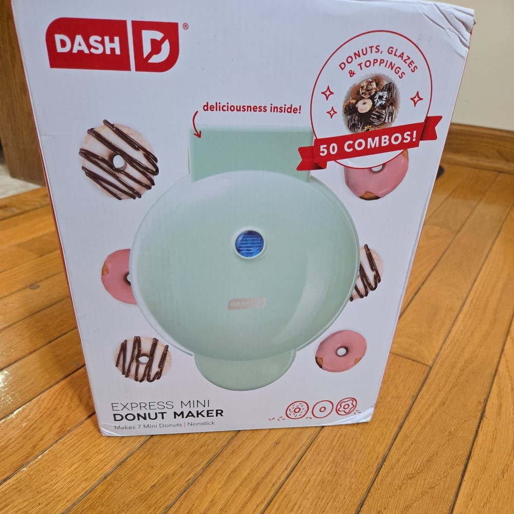 🍩 Dash Express Mini Donut Maker – Aqua – 7-Cavity Nonstick Doughnut Maker-NEW!