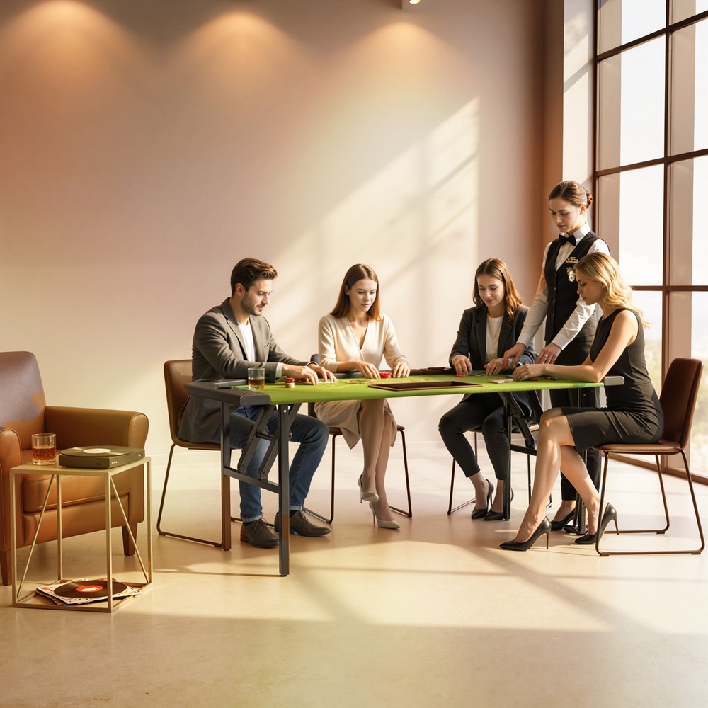 Soozier 72" Foldable Poker Table, Portable 8-Player Blackjack Table, Green