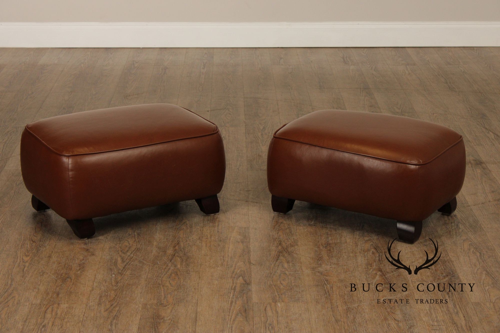Precedent Traditional Pair of Leather Ottomans