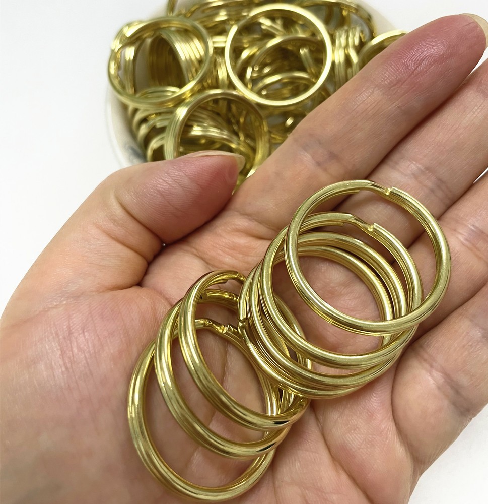 Solid Brass Key Ring Split Rings Round Wire Keyring 15mm - 35mm Double Loop