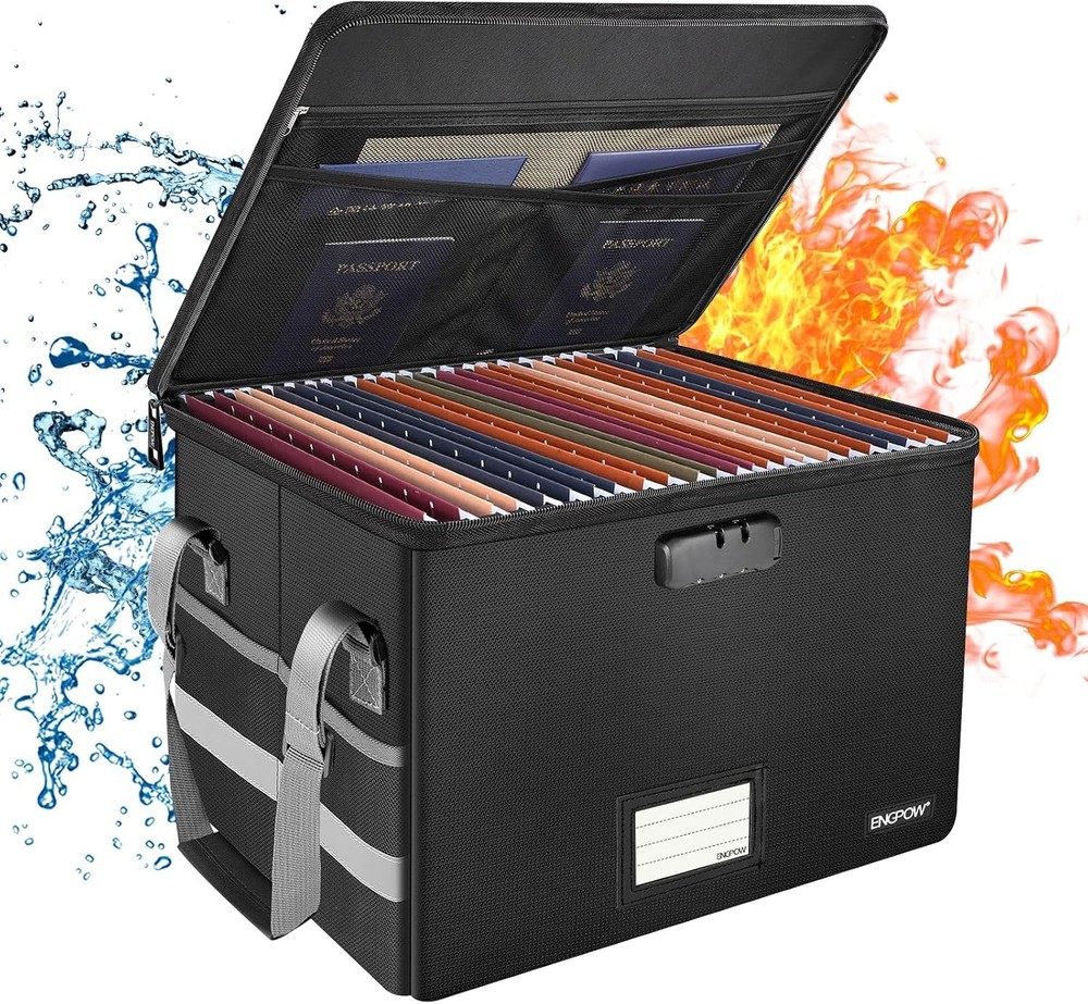 File Box with Lock,Fireproof Document Box with Zipper＆Pockets,Collapsible Fil...