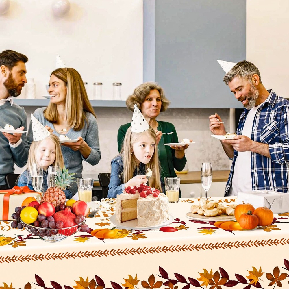 4 Pack Thanksgiving Fall Tablecloths, Disposable Plastic 54" x 108", Pumpkin