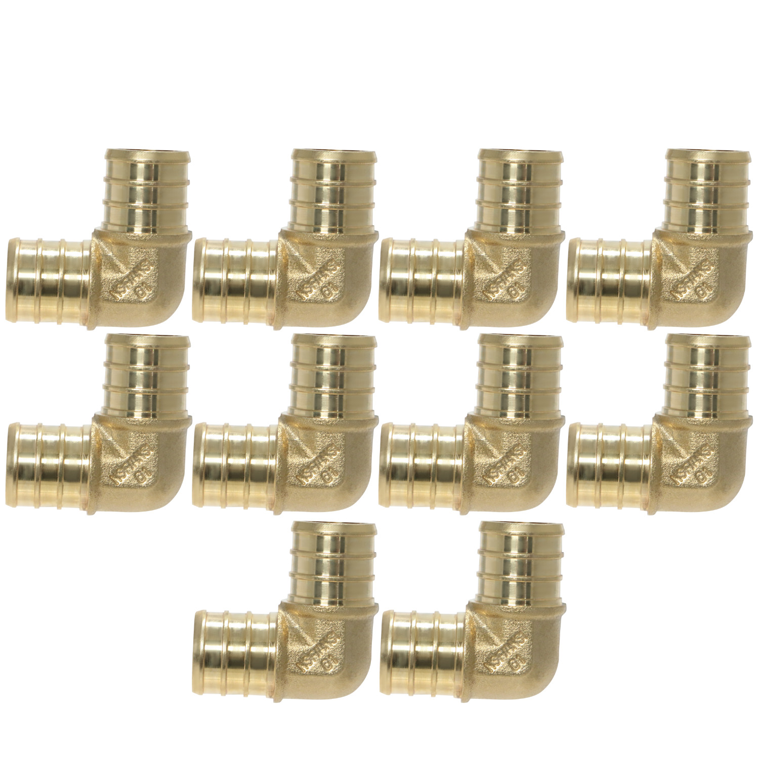 10 Pack  XFITTING 3/4" Pex Elbow, Lead Free Brass, Pex Barb Crimp Fittings