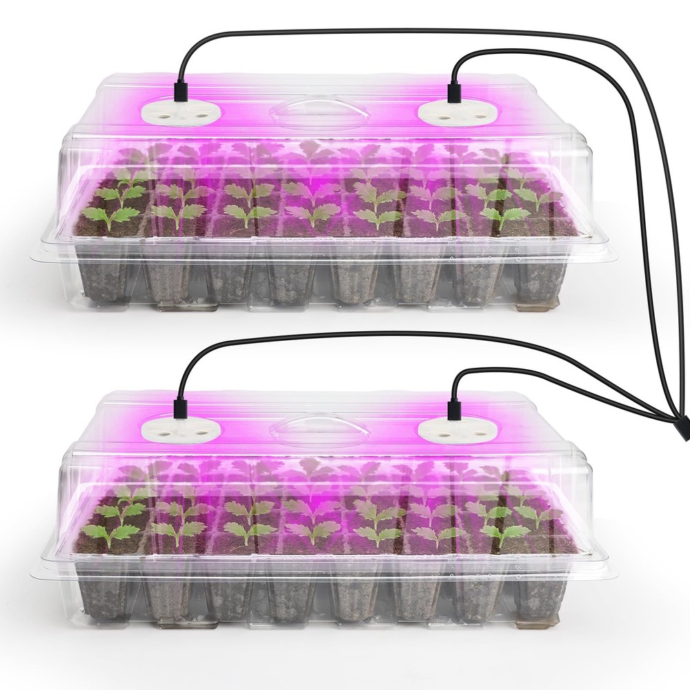 2Pack Seed Starter Tray with Plant Light, Elevated Seedling Starter Trays Kit...