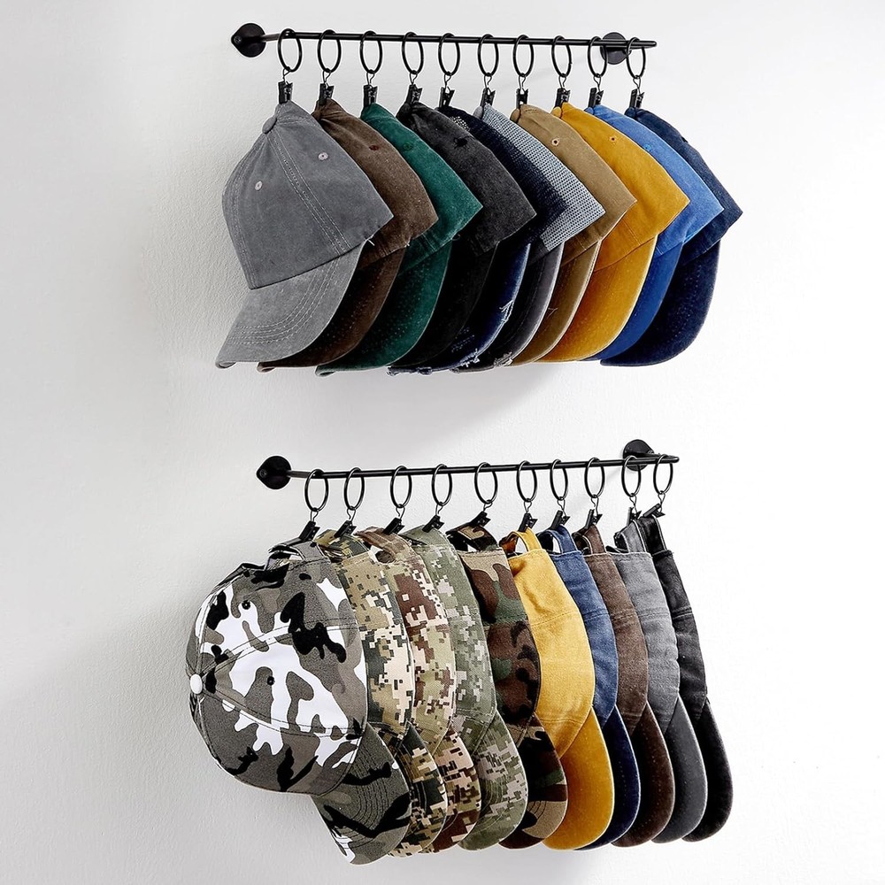 Hat Rack for Baseball Cap Hat Storage with 20 Hooks - Modern Metal Hat Organizer