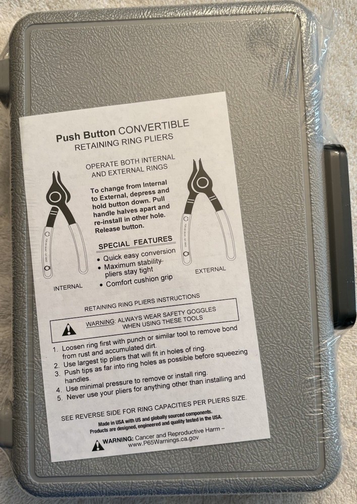 Mac Tools 9 Pc. Push Button Convertible Retaining Ring Pliers Set w/Storage Case