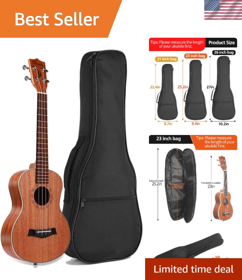 23in Waterproof Ukulele Case: Durable Padded Bag with Adjustable Straps