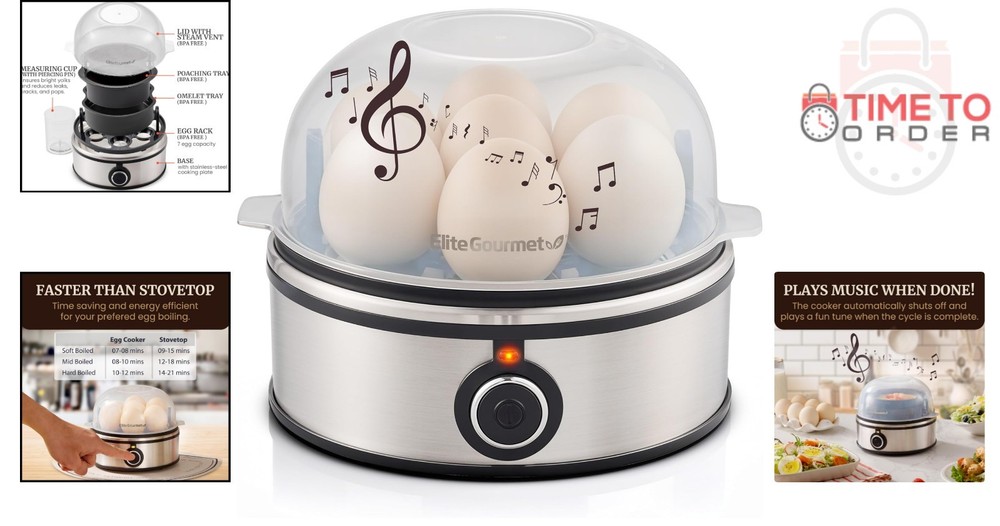 Egg Cooker Stainless Steel 7-Egg Capacity Multi-Use Hard Soft Boiled Poached