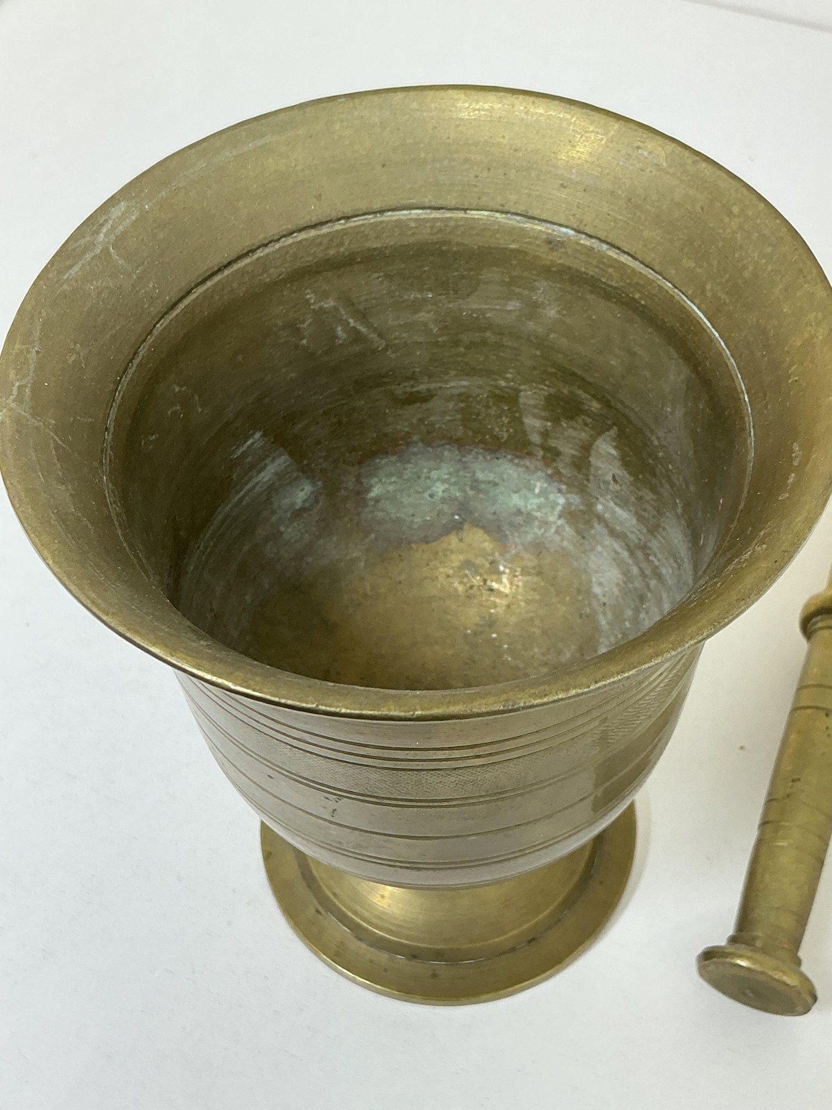 Vintage Solid Brass Mortar And Pestle Tall Footed Cup Apothecary Decor Pharmacy